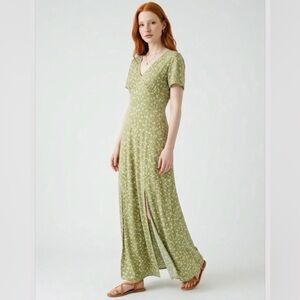 Nasty Gal Collection Olive Green Floral Maxi  Dress — Size US 4